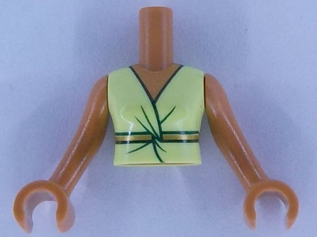 Torso Mini Doll Woman Yellowish Green Dress Top with Gold Belt Pattern, Medium Nougat Arms with Hands