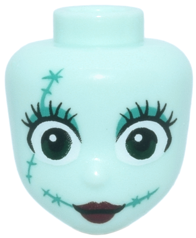 Mini Doll, Head Friends with Long Black Eyelashes, Dark Turquoise Ragdoll Stitches, Scars and Eye Shadow, Dark Green Eyes and Dark Red Lips Pattern
