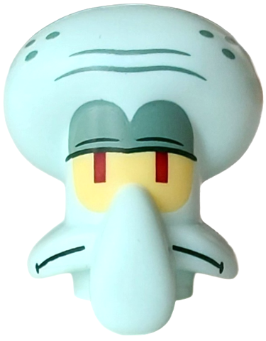 Minifigure, Head, Modified Octopus / Squidward with Molded Bright Light Yellow Eyes and Printed Dark Green Eyebrows and Mouth, Sand Green Spots, Wrinkles and Eyelids, Dark Red Irises Pattern