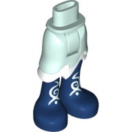 Mini Doll Hips and Asymmetric Layered Skirt Short, White Ruffle, Dark Blue Legs and Feet with Light Aqua Scrollwork Pattern - Thick Hinge