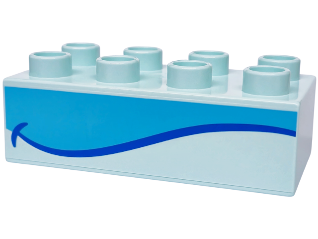 Duplo, Brick 2 x 4 with Blue and Medium Azure Mouth Pattern on Both Sides