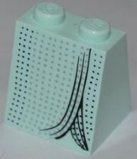 Slope 65 2 x 2 x 2 with Bottom Tube with Minifigure Dress / Skirt / Robe, Black and Silver Spots Pattern