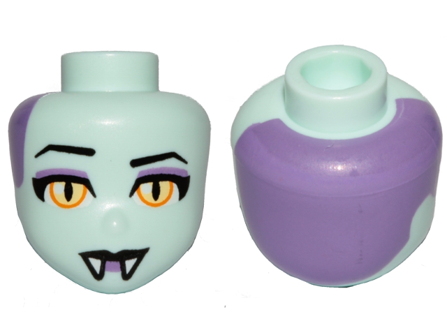 Mini Doll, Head Friends with Yellow Eyes, Black Eyebrows, Black Lips, Fangs and Dark Purple Back Pattern (Celeste)