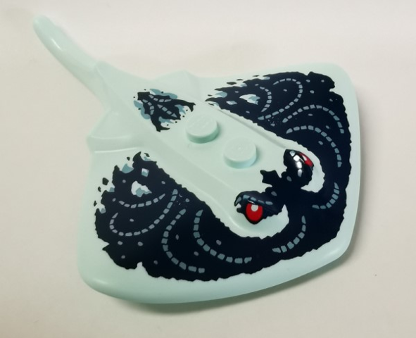 Ray / Stingray with 2 Studs with Red Eyes, Dark Blue and Metallic Light Blue Pattern