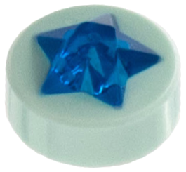 Tile, Round 1 x 1 x 2/3 with Molded Trans-Dark Blue Star Pattern