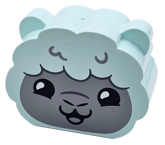 Duplo, Brick 2 x 4 x 3 Scalloped, Ears on Sides with Light Bluish Gray Face, Black Eyes, Open Mouth Smile, and Nostrils, Sheep / Lamb Head Pattern