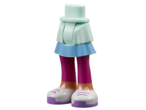 Mini Doll Hips and Skirt Layered with Molded Magenta Legs and Printed Bright Light Blue Layer, Nougat Ankles, White Shoes with Cat Ears, Medium Lavender Laces and Soles Pattern - Thick Hinge