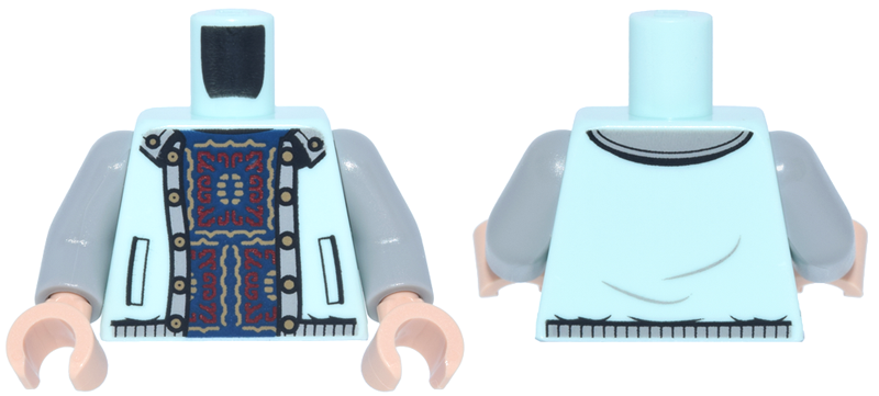 Torso Jacket Open with Trim and Tan Buttons over Dark Blue and Dark Red Sweater with Square Motif Pattern / Light Bluish Gray Arms / Light Nougat Hands