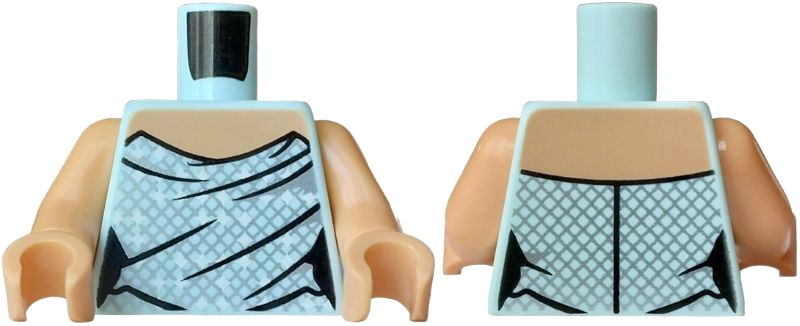 Light aqua dress top torso, medium tan arms and hands