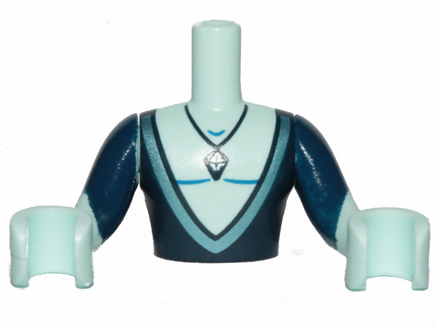 Torso Mini Doll Man Dark Blue Top Deeply Cut and Crystal Necklace Pattern, Light Aqua Arms with Hands with Dark Blue Sleeves