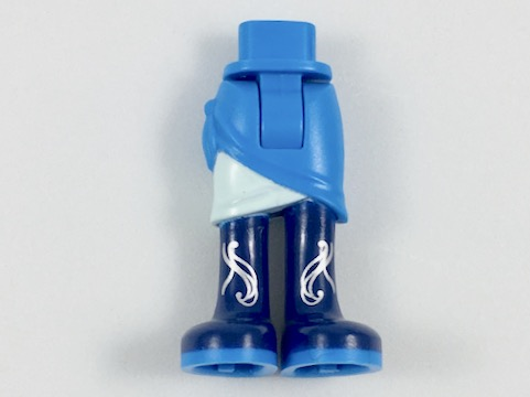 Mini Doll Hips and Skirt Wrap with Light Aqua Layer, Dark Blue Long Boots with Dark Azure Soles and Silver Filigree Pattern - Thick Hinge