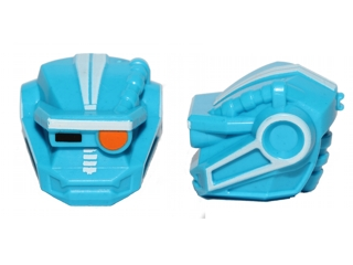 Minifigure, Head, Modified Galaxy Squad Robot with Black Rectangle Right Eye, Orange Round Left Eye and White Lines Pattern