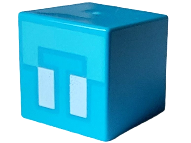 Minifigure, Head, Modified Small Cube with White Eyes and Medium Azure Forehead Pattern (Minecraft Allay)