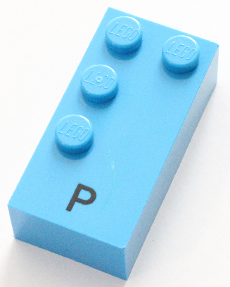 Brick, Braille 2 x 4 with 4 Studs with Black Capital Letter P Pattern (dots-1234 ⠏)