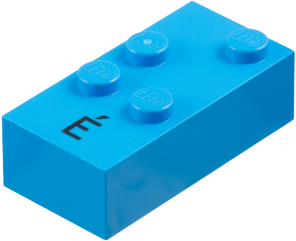 Brick, Braille 2 x 4 with 4 Studs with Black Capital Letter E with Acute (É) Pattern (dots-2346 ⠮) (Spanish)