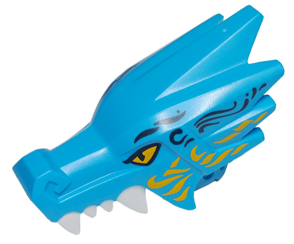 Dragon Head (Ninjago) Jaw Upper with Four White Teeth per Side with Black and Bright Light Orange Eyes and Markings Pattern