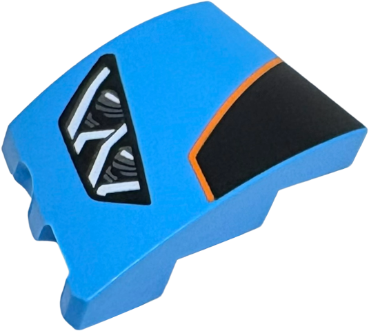 Wedge 3 x 2 Right No Studs with Lamborghini Huracán Car Headlight, Dark Silver with White Highlights, Black Hood Panel with Orange Outline Pattern