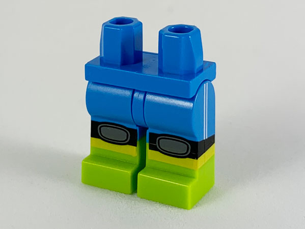 Hips and Legs with Molded Lime Lower Legs / Boots and Printed Black and Dark Bluish Gray Knee Pads, Yellow Shins, and White Stripes on Shorts Pattern