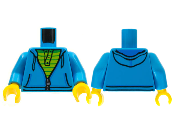 LEGO Minifigure Torso 508 DARK AZURE Male Hooded Sweatshirt GREEN Shirt City 