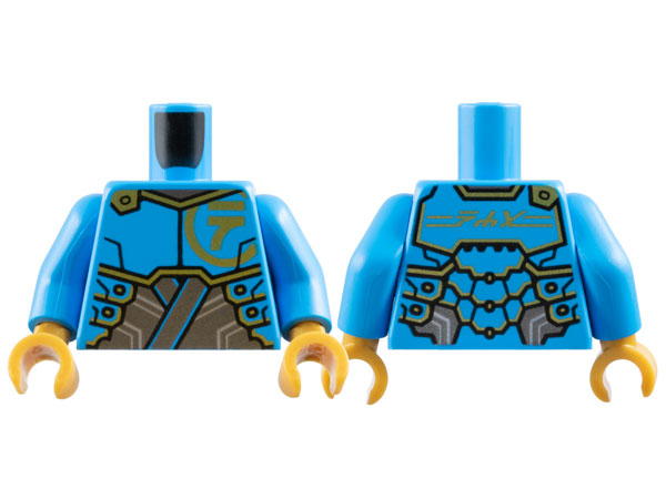 Figurka LEGO Světle modrá ninja vesta se zlatými prvky zepředu