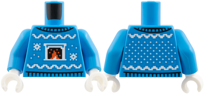 Dark azure Christmas sweater torso with fireplace