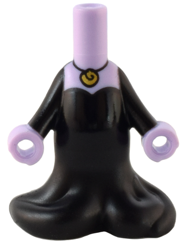 Micro Doll, Body with Molded Black Dress Bottom with Flowing Tentacles and Printed Gold Shell Necklace and Black Dress Top and Arms Pattern (Ursula)