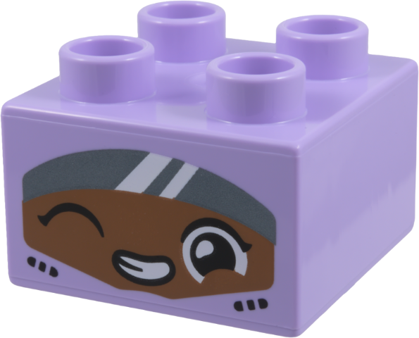 Duplo, Brick 2 x 2 with Medium Brown Face, White Teeth, Eye, and Highlights, Silver Visor, Black Closed Eye and Vents Pattern