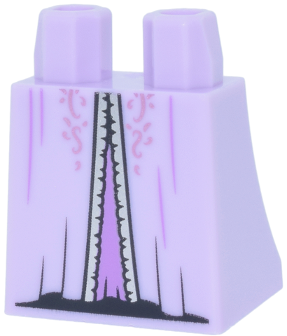 Lavender skirt with silver and black robe trim and metallic pink swirl patterns.