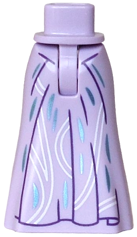 Mini Doll Hips and Skirt Full Length with Dark Purple Trim, White Curved Lines, Metallic Light Blue Markings Pattern - Thin Hinge