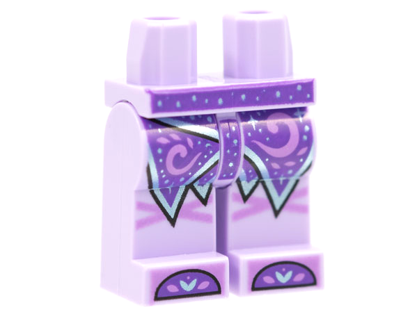 Hips and Legs with Dark Purple Skirt, Medium Lavender Swirls, Metallic Light Blue Dots and Border, Dark Purple Toes Pattern