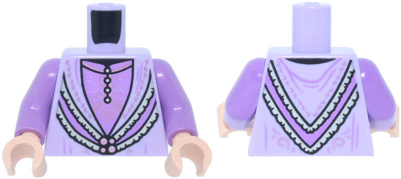 Lavender robe torso with silver trim and pink clasp