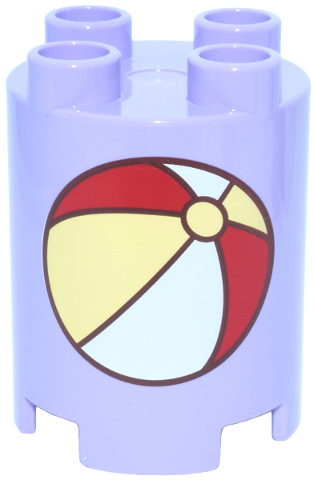 Duplo, Brick Round 2 x 2 x 2 with Reddish Brown, Bright Light Yellow, Red and White Beach Ball Pattern