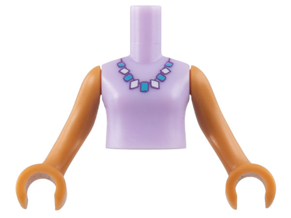 Torso Mini Doll Girl Top with Medium Azure and White Bead Necklace Pattern, Medium Nougat Arms with Hands