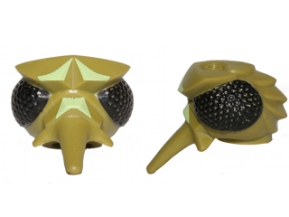 Minifigure, Head, Modified Galaxy Squad Alien Mosquitoid, Compound Eyes, Long Proboscis, with Yellowish Green Pattern