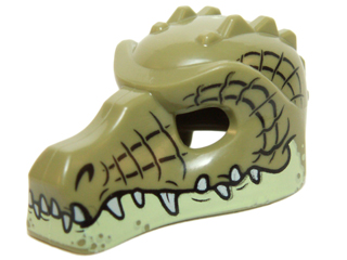Minifigure, Headgear Mask Crocodile with Teeth, Yellowish Green Lower Jaw and Black Scale Lines Pattern