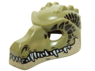 Minifigure, Headgear Mask Crocodile with Teeth, Tan Lower Jaw and Dark Green Scales Pattern