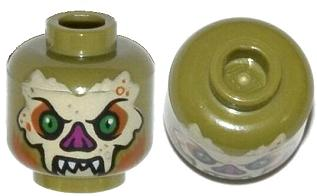Minifigure, Head Alien Bat with Tan Face, White Fangs, Green Eyes, and Magenta Nose Pattern