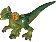 Dinosaur Body Dilophosaurus with Rubbery Tail, Bright Light Orange, Red and Dark Green Markings Pattern