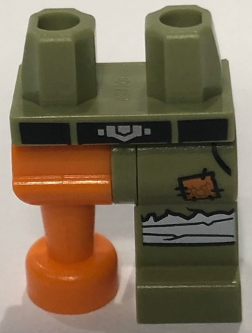 Hips and 1 Olive Green Left Leg with Black Belt, White Knee Wrappings and Orange Patch Pattern, 1 Orange Pirate Peg Leg