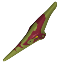 Dinosaur Head Pteranodon with Yellow Eyes and Dark Red Marks Around Eyes, Head and Beak Pattern