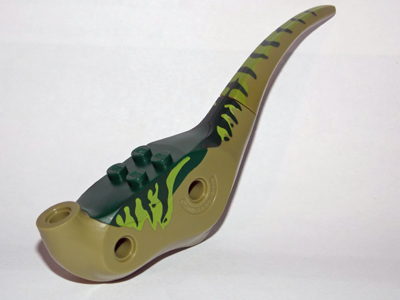 Dinosaur Body Raptor with Dark Green Top with Lime Stripes on Sides Pattern