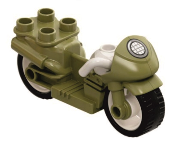 Duplo Motorcycle with Rubber Wheels, White Handlebars and Headlight Pattern