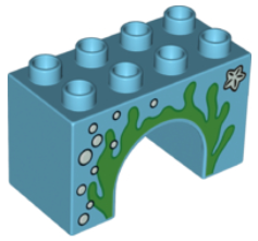 Duplo, Brick 2 x 4 x 2 Arch with Seaweed, Bubbles and Starfish Pattern