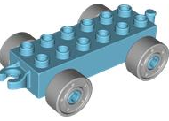 Duplo Car Base 2 x 6 with Open Hitch End and Light Bluish Gray Wheels with Fake Bolts