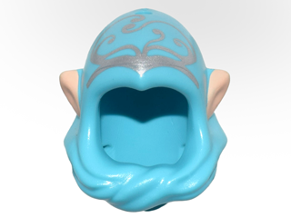 Mini Doll, Headgear Hood Cowl Pointed Top with Light Nougat Elf Ears and Silver Elves Tribal Pattern