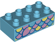 Duplo, Brick 2 x 4 with Bright Light Yellow, Bright Pink, and Lavender Fish Scales and Fin Pattern on Both Sides