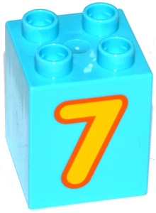 Duplo, Brick 2 x 2 x 2 with Number 7 Bright Light Orange Pattern