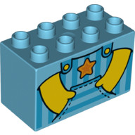 Duplo, Brick 2 x 4 x 2 with Striped Overalls, Hands in Pockets and Orange Star Pattern