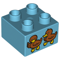 Duplo, Brick 2 x 2 with 2 Baby Ducks Pattern