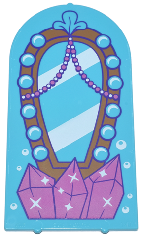 Glass for Door Frame 1 x 6 x 7 Arched with Notches and Rounded Pillars with Mirror with Lights and Medium Nougat Frame, Dark Purple Outline, Dark Pink and White Beads, Crystals, and Sparkles Pattern